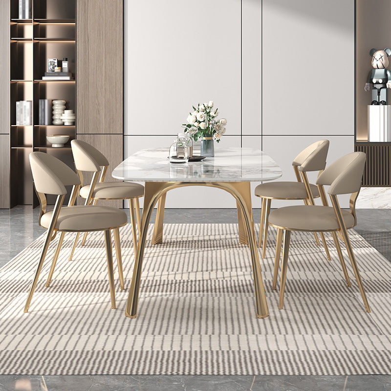 Luxury 1/2/5/7 Pieces Dining Set Sintered Stone Top Dining Table with Leather Chairs
