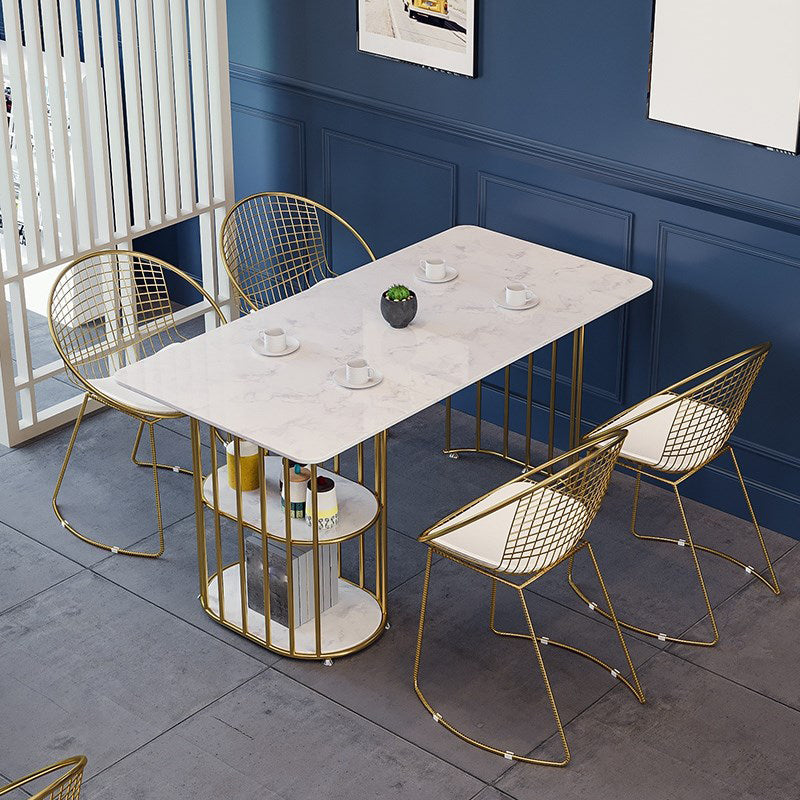 Rectangle White Dining Table Traditional Luxury Table with Gold Frame for Dining Room