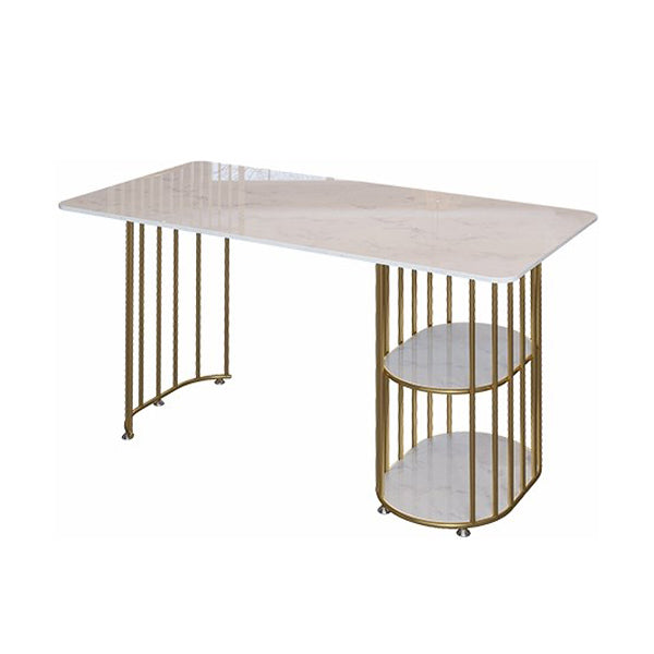 Rectangle White Dining Table Traditional Luxury Table with Gold Frame for Dining Room