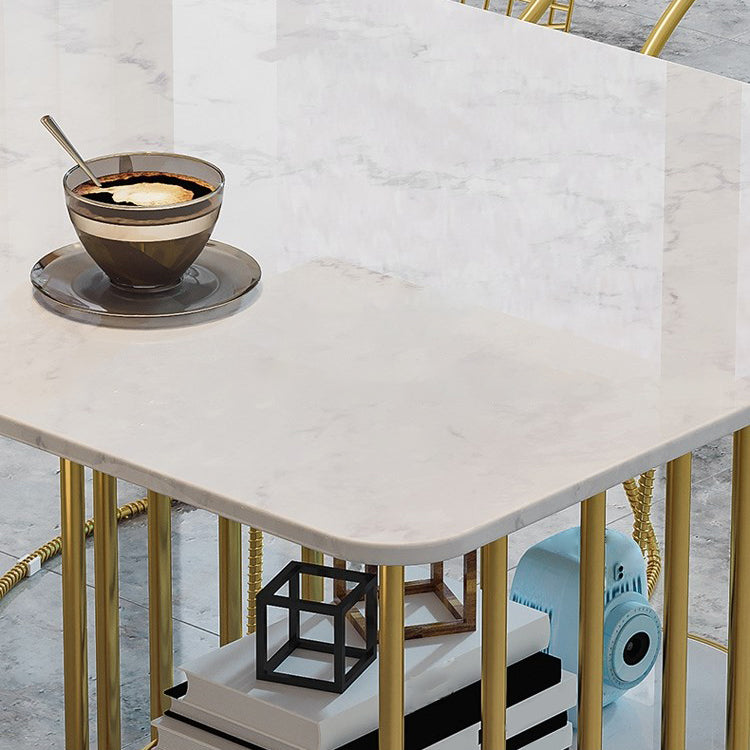 Rectangle White Dining Table Traditional Luxury Table with Gold Frame for Dining Room