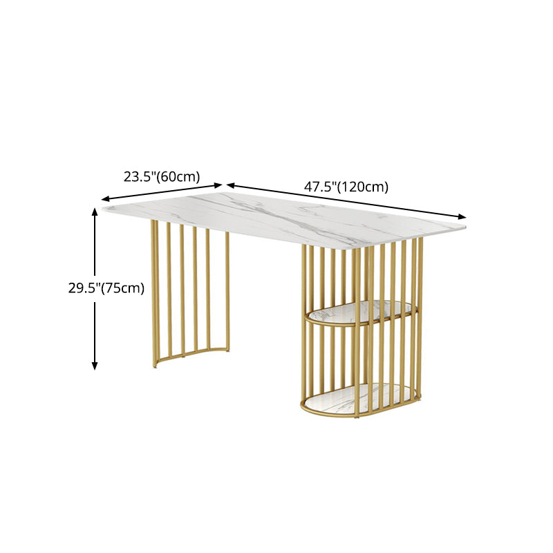 Rectangle White Dining Table Traditional Luxury Table with Gold Frame for Dining Room