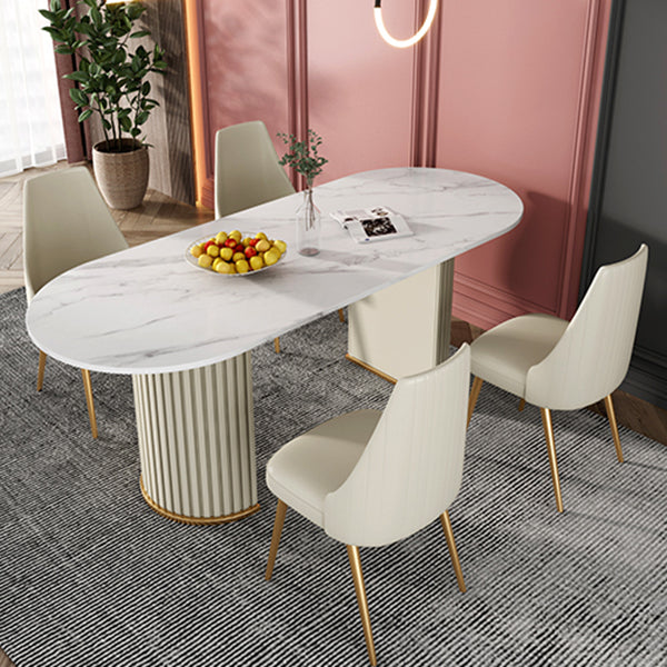 Double Pedestal Dinner Table Traditional Luxury Oval Dining Table for Home