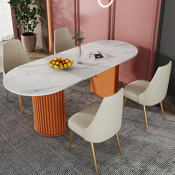 Double Pedestal Dinner Table Traditional Luxury Oval Dining Table for Home