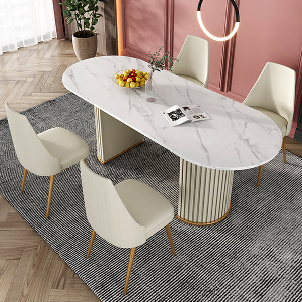 Double Pedestal Dinner Table Traditional Luxury Oval Dining Table for Home