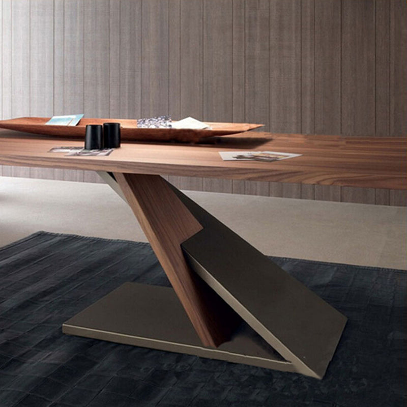 Industrial Pine Wood Table for Restaurant Rectangle Dining Table with Pedestal Base