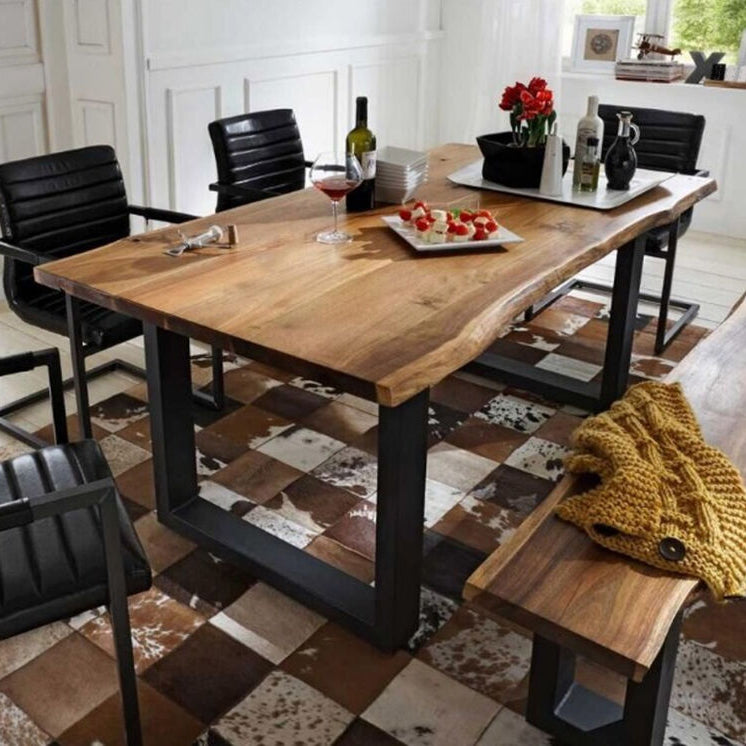 Industrial Pine Wood Table for Restaurant Dining Table with Double Pedestal