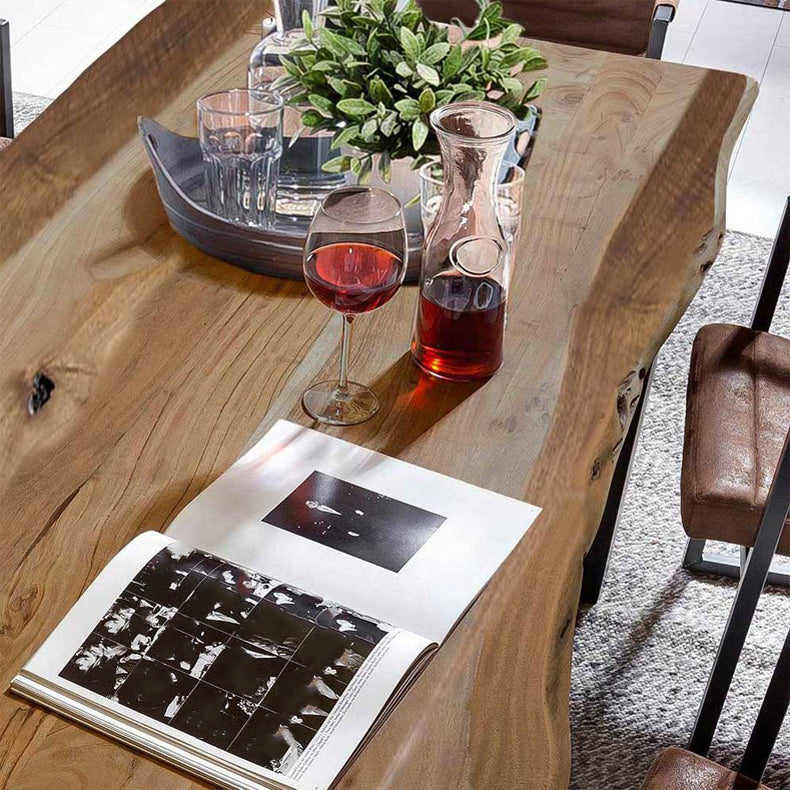 Industrial Pine Wood Table for Restaurant Dining Table with Double Pedestal