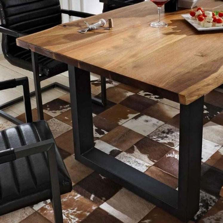 Industrial Pine Wood Table for Restaurant Dining Table with Double Pedestal