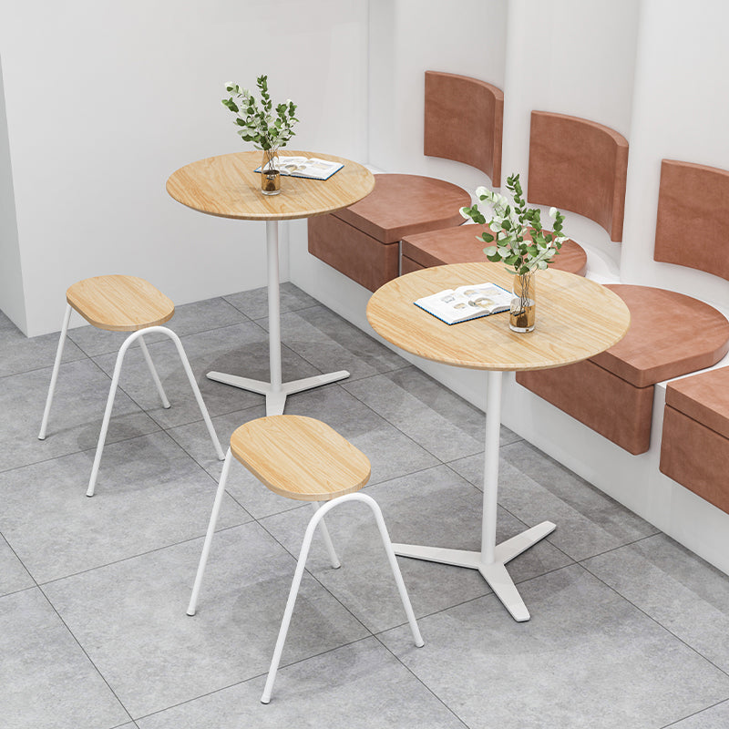 Metal Modern Round Dining Table Pine Wood Top Table for Kitchen