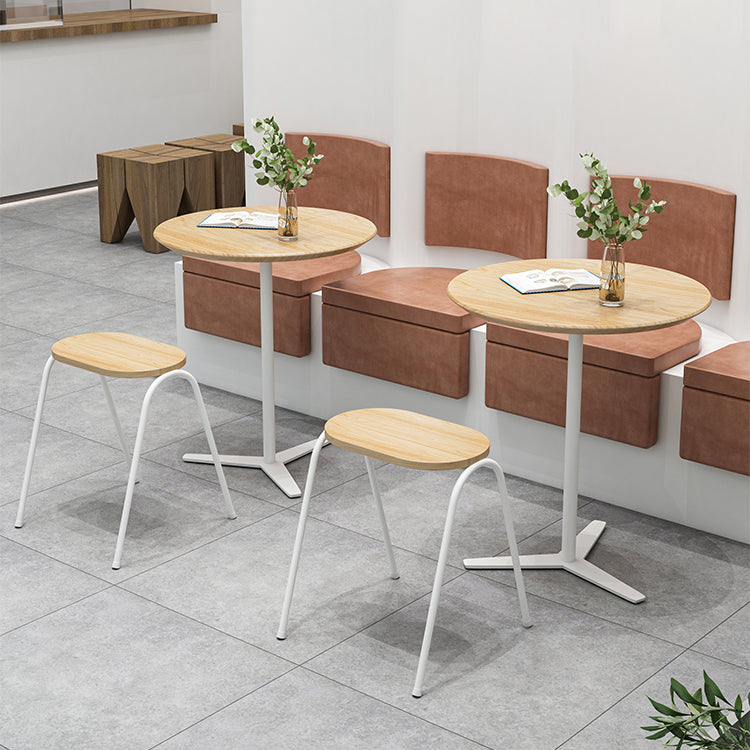 Metal Modern Round Dining Table Pine Wood Top Table for Kitchen