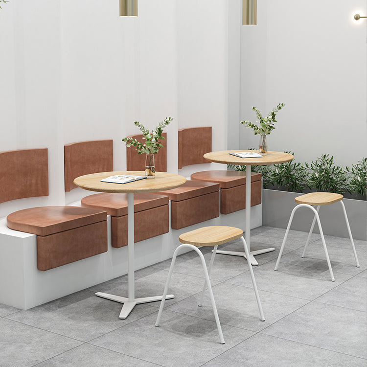Metal Modern Round Dining Table Pine Wood Top Table for Kitchen