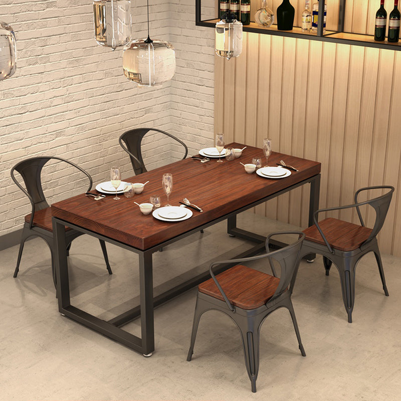 Solid Wood Dining Table Industrial Dining Table with Black Frame