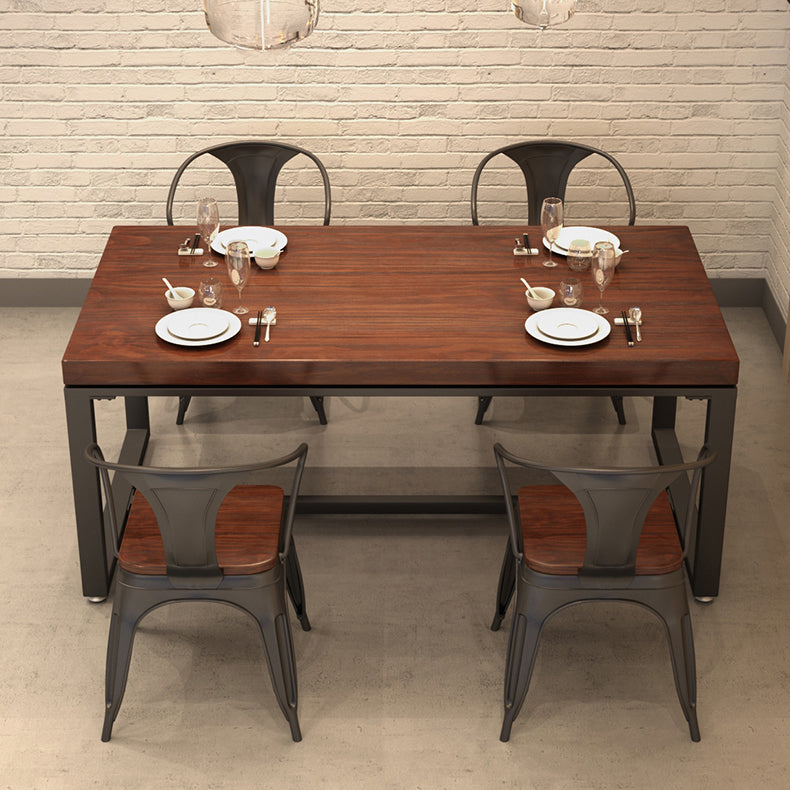 Solid Wood Dining Table Industrial Dining Table with Black Frame