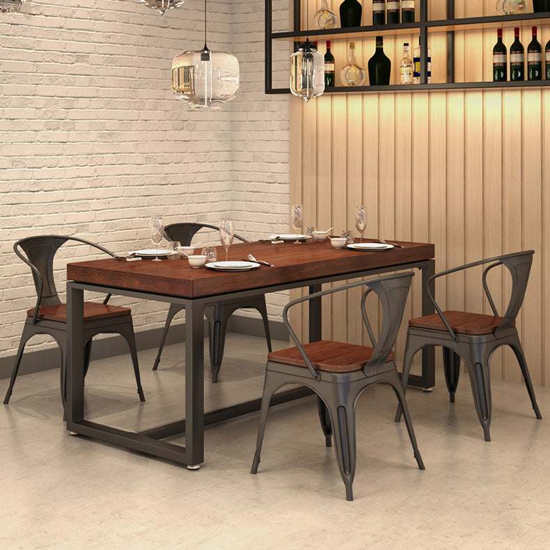 Solid Wood Dining Table Industrial Dining Table with Black Frame
