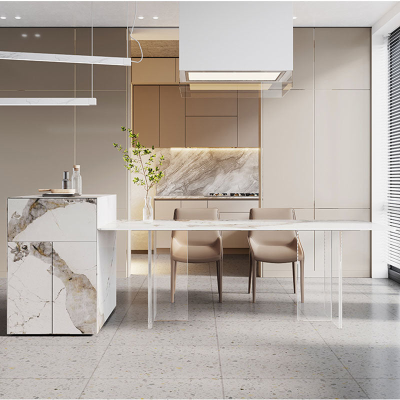 Modern Sintered Stone Dining Table Acrylic Dinner Room Kitchen Table