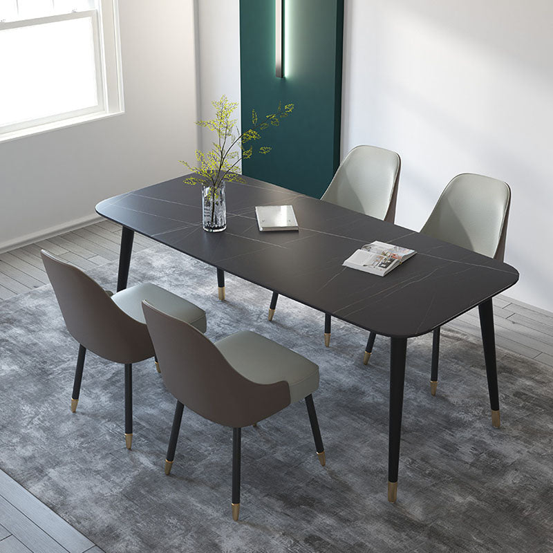 Modern Stone Rectangle Dining Table Home Kitchen Dinner Black Frame Dining Table