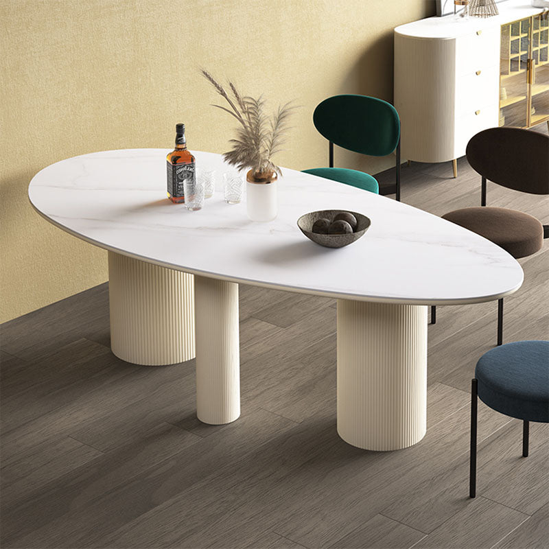 Modern Stone Top Dinette Table Oval Home Kitchen Dinner Tripod Dining Table
