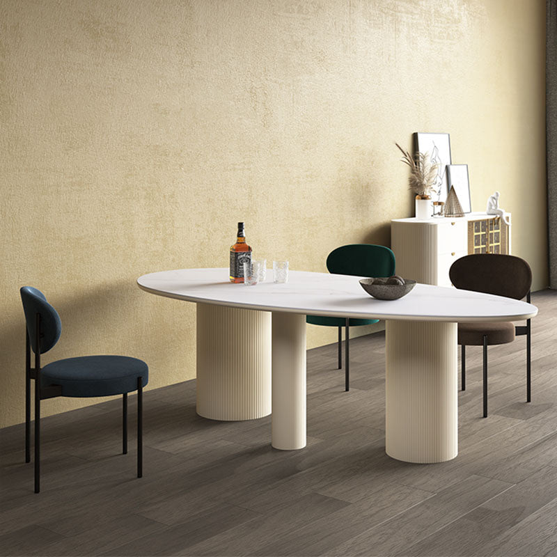 Modern Stone Top Dinette Table Oval Home Kitchen Dinner Tripod Dining Table