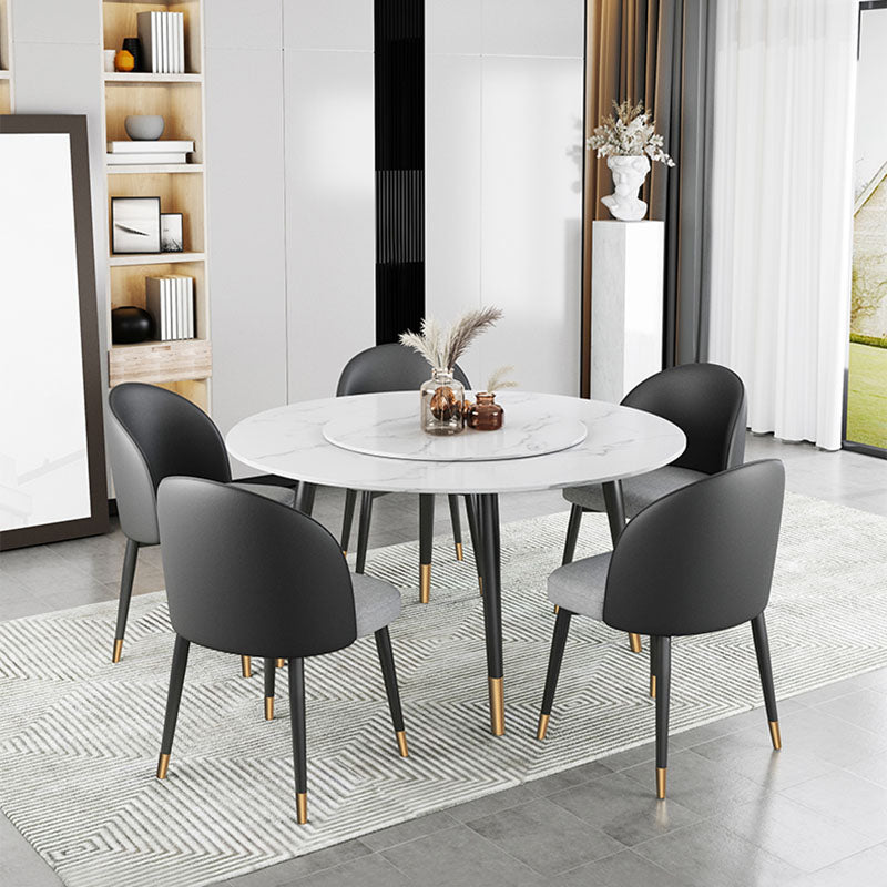 Traditional Luxury Dining Table Stone and Metal Round Tripod Base Dining Table