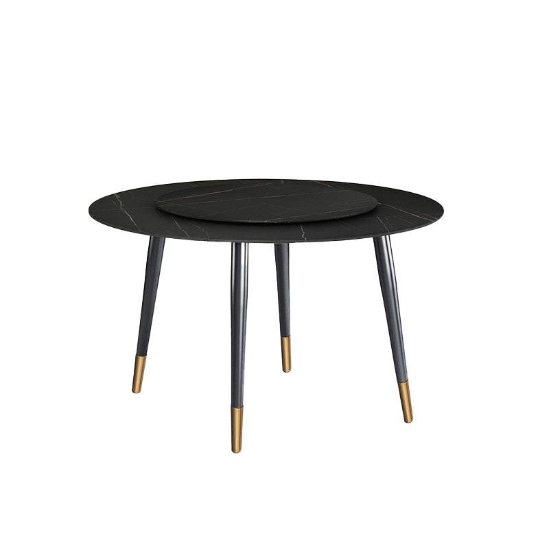Traditional Luxury Dining Table Stone and Metal Round Tripod Base Dining Table