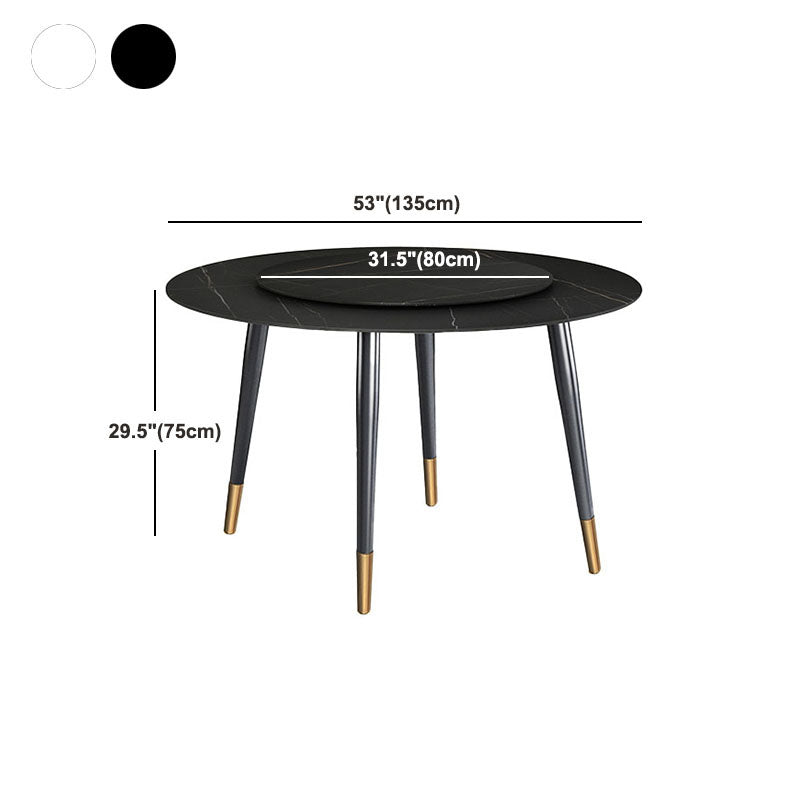 Traditional Luxury Dining Table Stone and Metal Round Tripod Base Dining Table
