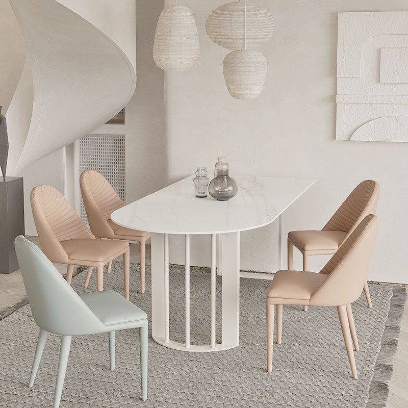 Irregular Shape White Table for Restaurant Sintered Stone Table with Double Pedestal