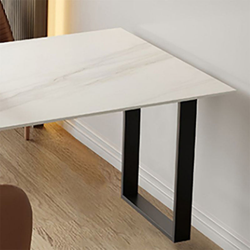 Irregular Shape White Table for Restaurant Sintered Stone Table with Double Pedestal