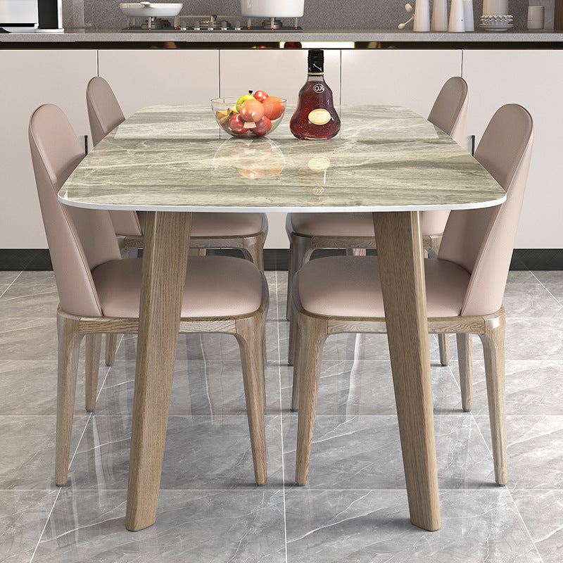 Stone Top Dining Table Mid-Century Modern Table with 4 Legs in Brown