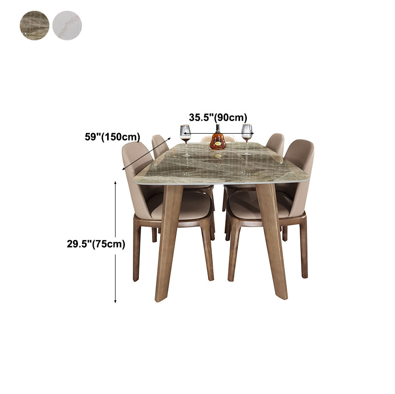 Stone Top Dining Table Mid-Century Modern Table with 4 Legs in Brown