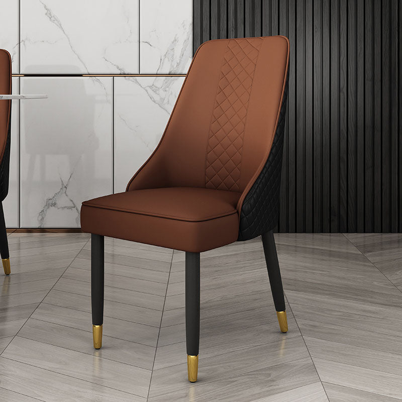Scandinavian Style Leather Dining Chairs for Kitchen Armless Solid Back Chair