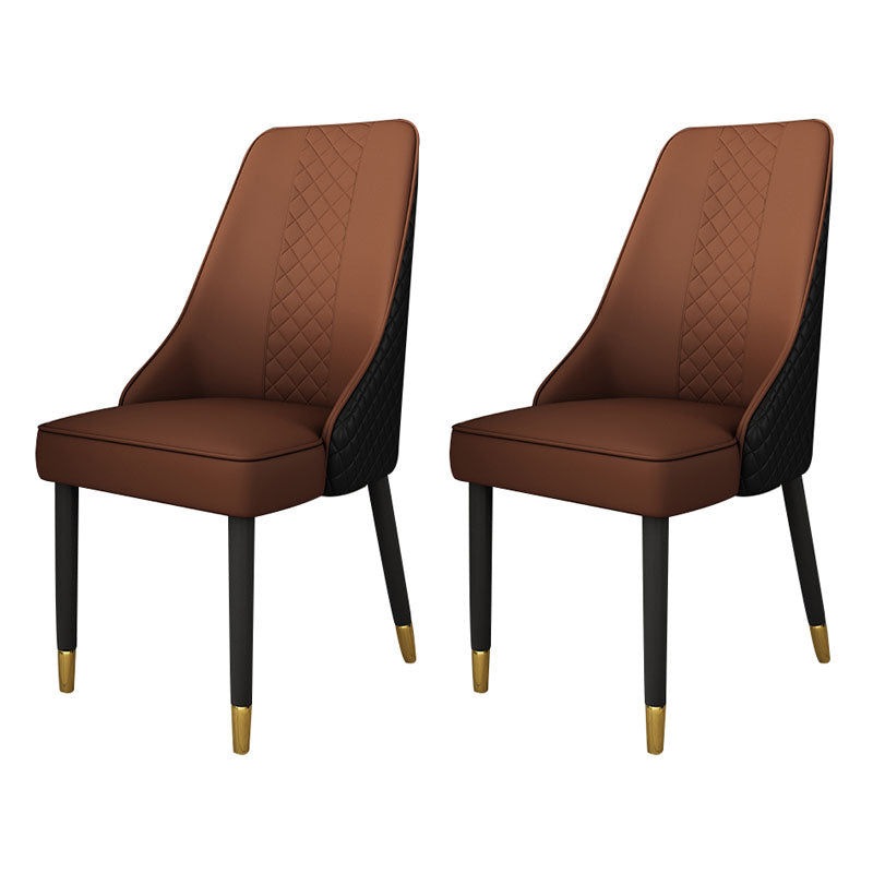 Scandinavian Style Leather Dining Chairs for Kitchen Armless Solid Back Chair