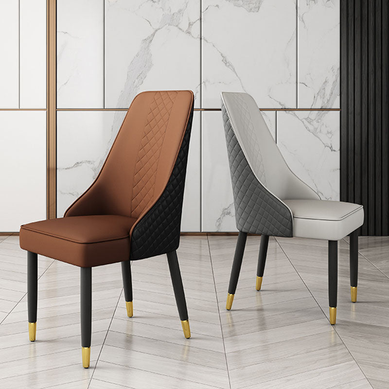 Scandinavian Style Leather Dining Chairs for Kitchen Armless Solid Back Chair