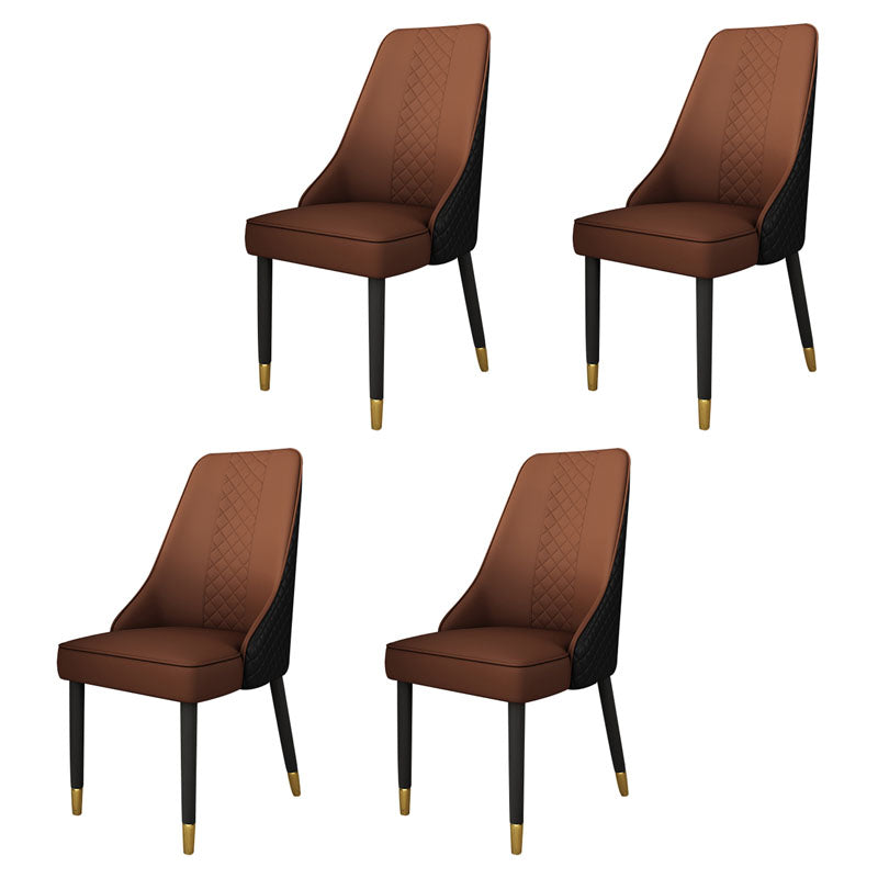Scandinavian Style Leather Dining Chairs for Kitchen Armless Solid Back Chair