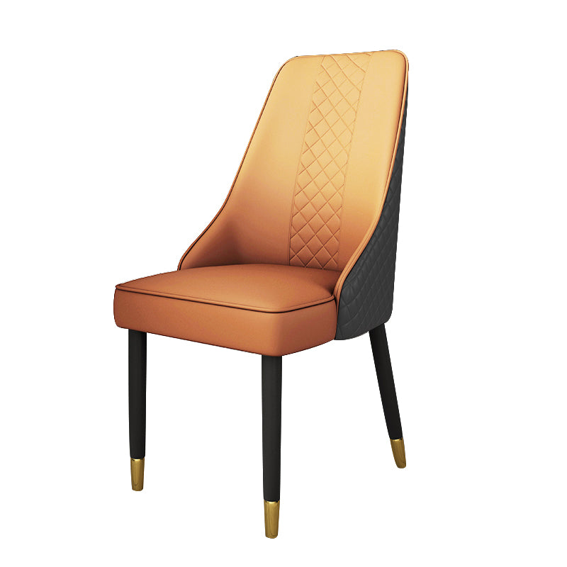Scandinavian Style Leather Dining Chairs for Kitchen Armless Solid Back Chair