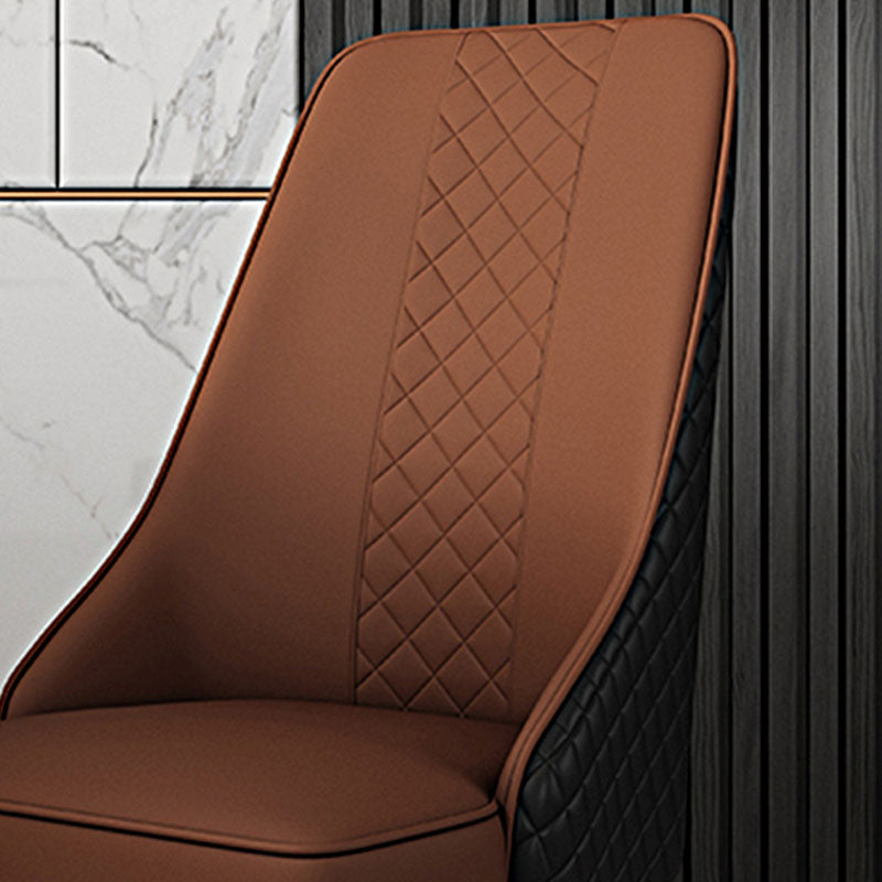 Scandinavian Style Leather Dining Chairs for Kitchen Armless Solid Back Chair