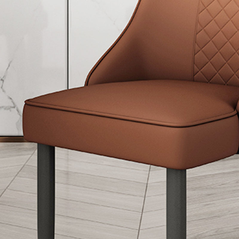 Scandinavian Style Leather Dining Chairs for Kitchen Armless Solid Back Chair