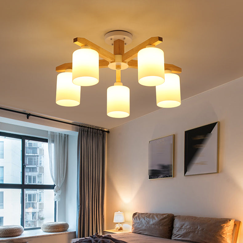 Contemporary Flush Light Fixture Wood Flush Mount Lights in Brown for Living Room