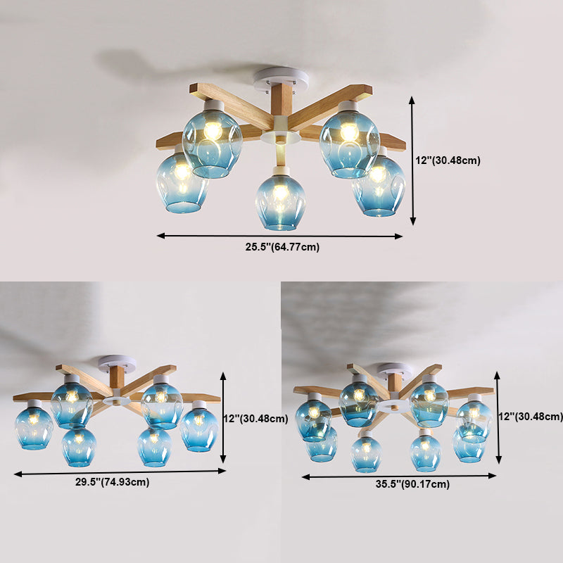 Contemporary Flush Light Fixture Wood Flush Mount Lights in Brown for Living Room