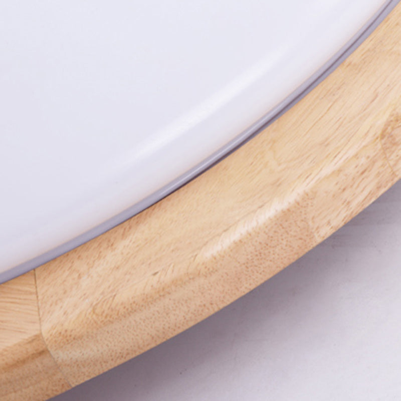 Round Shade Wood Flush Ceiling Light Modern Style 1 Light Flush Mount Fixture in Brown