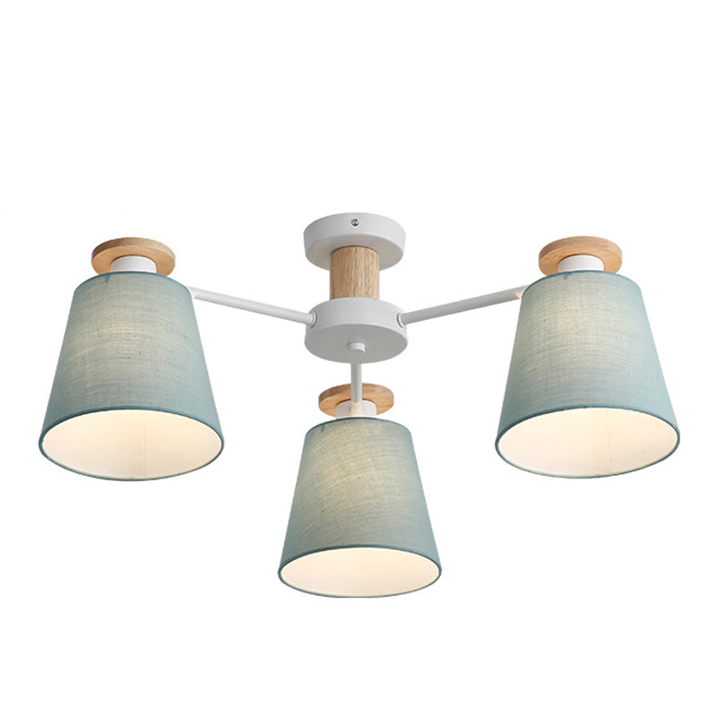 Modern Style Cylindrical Shade Ceiling Lighting Fabrics Multi Headed Ceiling Lamp