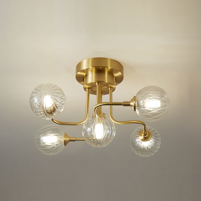 Contemporary Sphere Flush Light Fixture Glass Flush Mount Ceiling Fixture in Gold