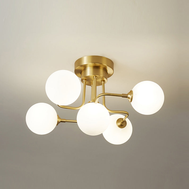 Contemporary Sphere Flush Light Fixture Glass Flush Mount Ceiling Fixture in Gold