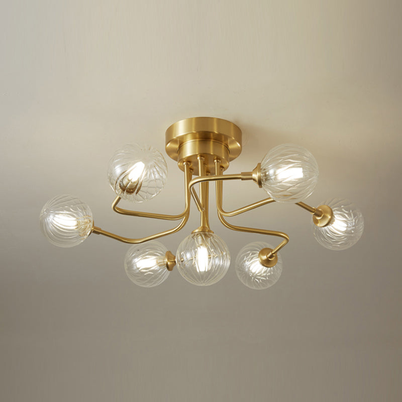 Contemporary Sphere Flush Light Fixture Glass Flush Mount Ceiling Fixture in Gold