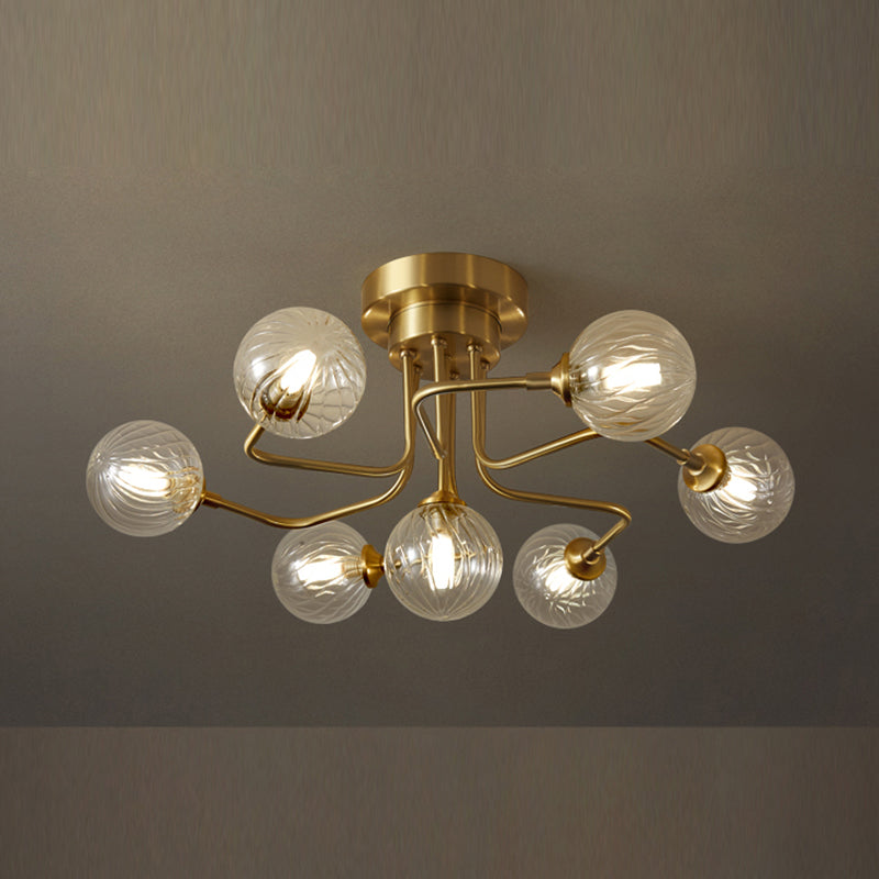 Contemporary Sphere Flush Light Fixture Glass Flush Mount Ceiling Fixture in Gold