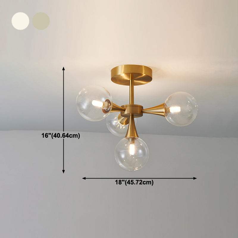 Contemporary Sphere Flush Light Fixture Glass Flush Mount Ceiling Fixture in Gold