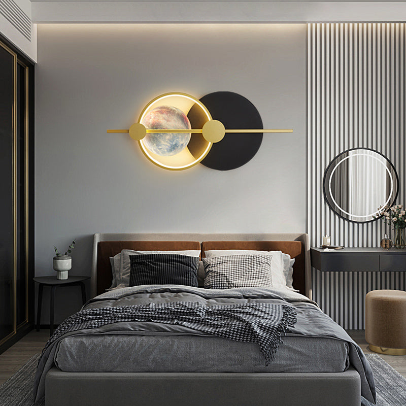 Round Shape Metal Wall Mounted Light Fixture Modern Style 1 Light Wall Light