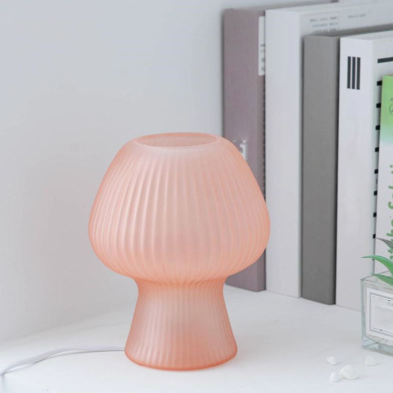 Macaron Style 1-Bulb Table Lamp Rib Glass Tulip Night Stand Light