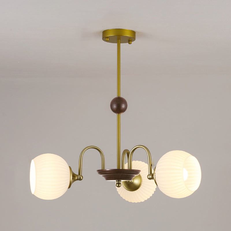 Bowl Shade Hanging Light Modern Style White Glass Chandelier for Living Room