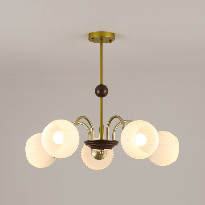 Bowl Shade Hanging Light Modern Style White Glass Chandelier for Living Room