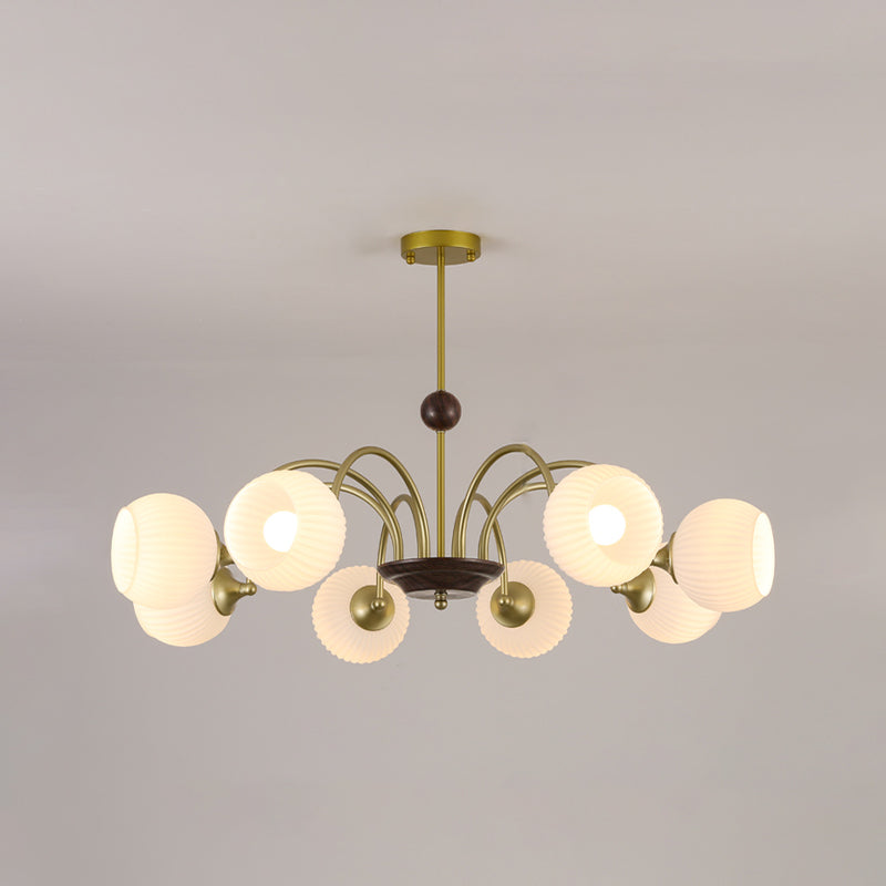 Bowl Shade Hanging Light Modern Style White Glass Chandelier for Living Room